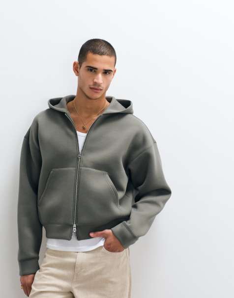 Weekday – Simon – Kapuzenjacke aus neoprenähnlichem Material in Khaki - view 1