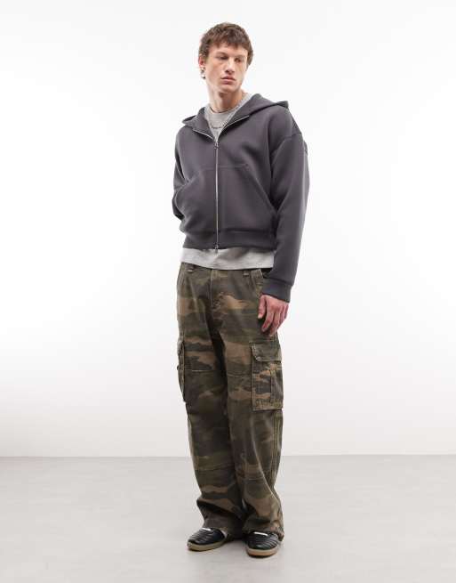 Weekday simon scub-style graphic zip through hoodie in dark grey with embroidery detail, 2 of 5