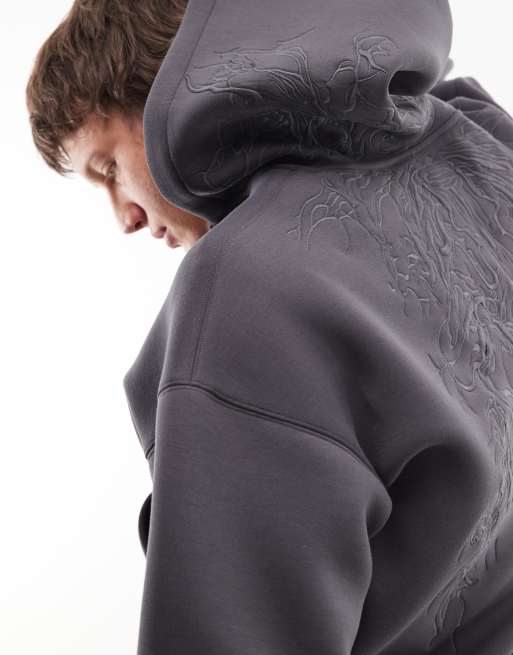 Weekday simon scub-style graphic zip through hoodie in dark grey with embroidery detail, 3 of 5
