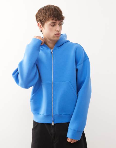 Weekday Simon scuba-style fabric zip through hoodie in bright blue - view 1