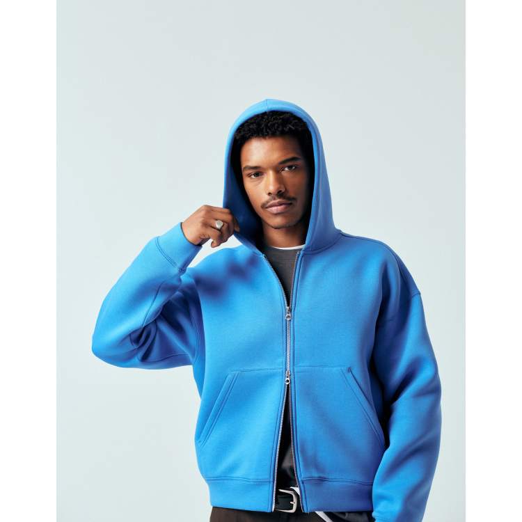 Weekday Simon scuba-style fabric zip up hoodie in bright blue | ASOS
