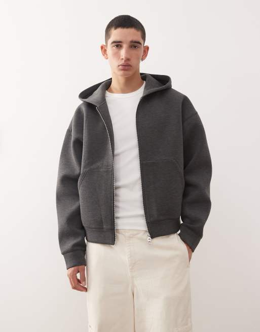 Weekday Simon scuba-style fabric zip up hoodie in dark gray melange