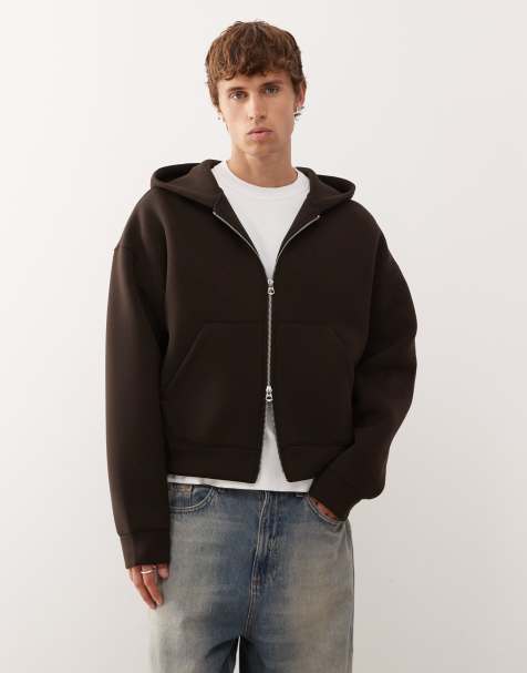 Weekday Simon scuba zip through hoodie in dark brown - view 1