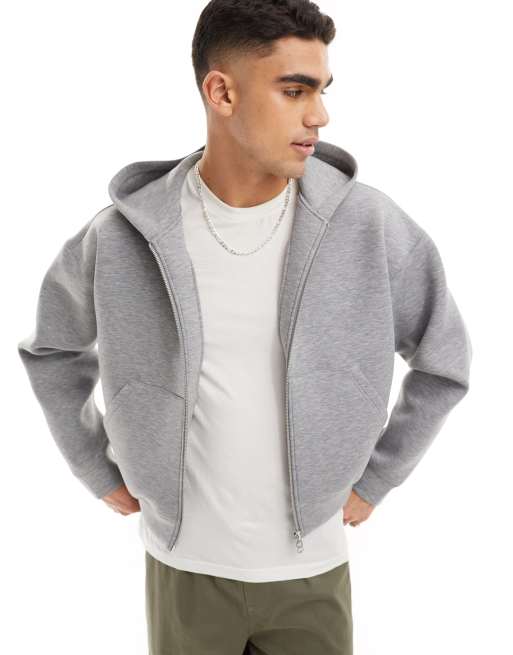 Weekday Simon scuba zip through hoodie in grey melange