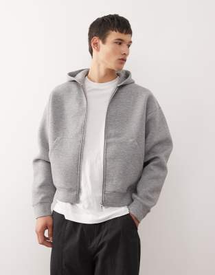 Weekday Simon scuba zip through hoodie in grey melange