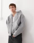 [Weekday] Weekday Simon scuba zip through hoodie with embroidered graphic in grey melange L Grey melange