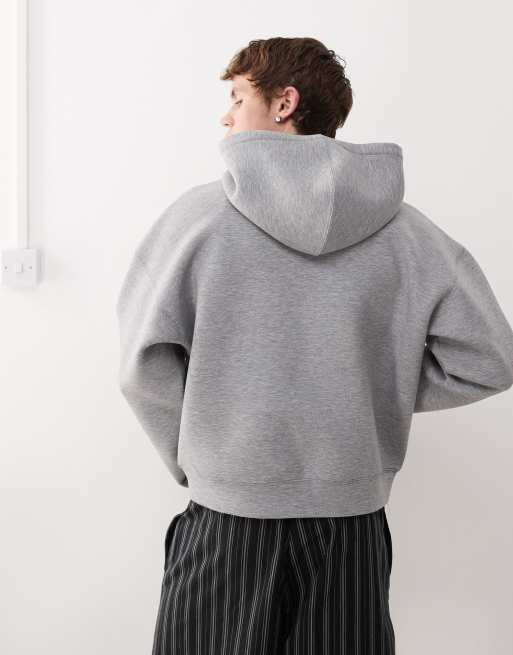 Weekday Simon scuba zip up hoodie with embroidered graphic in gray melange