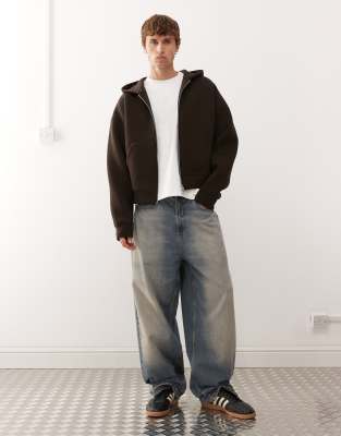 Weekday Simon Scuba Zip Up Hoodie In Brown