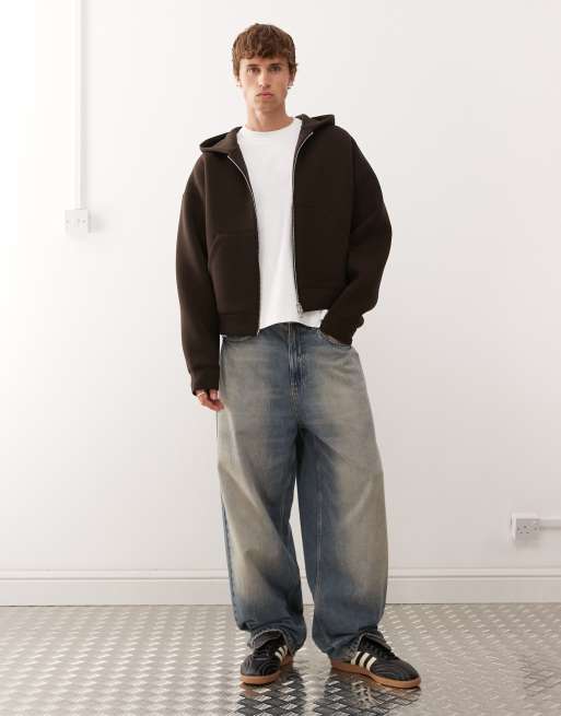 Weekday Simon scuba zip up hoodie in dark brown