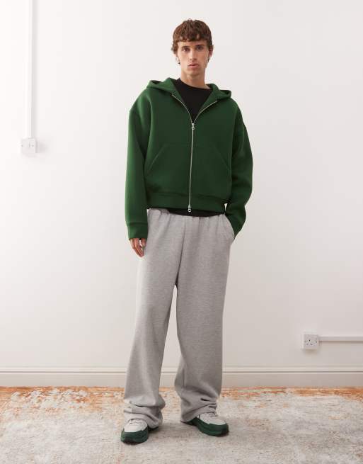 Weekday Simon scuba zip up hoodie in dark green