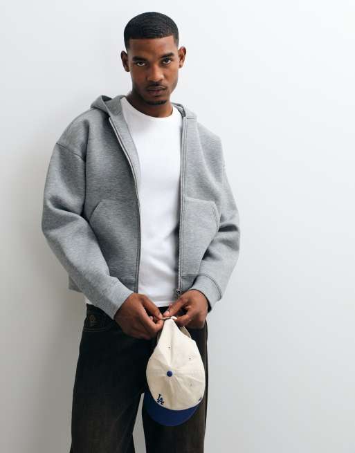 Weekday - Simon - Sweat à capuche zippé en imitation néoprène - Gris chiné, 2 de 5