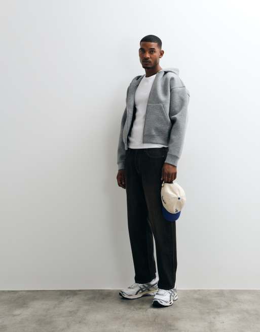 Weekday - Simon - Sweat à capuche zippé en imitation néoprène - Gris chiné, 3 de 5
