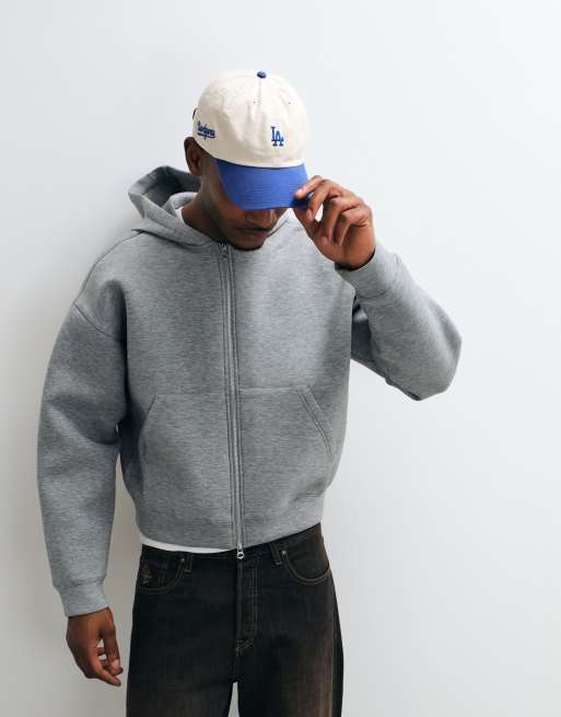 Weekday - Simon - Sweat à capuche zippé en imitation néoprène - Gris chiné, 4 de 5