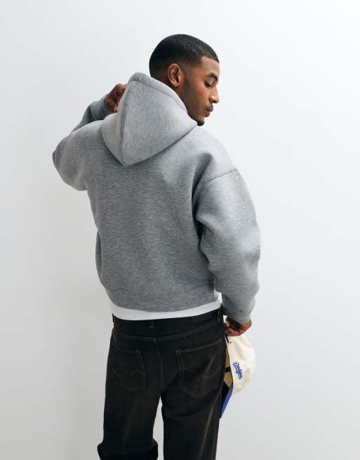 Weekday - Simon - Sweat à capuche zippé en imitation néoprène - Gris chiné, 5 de 5