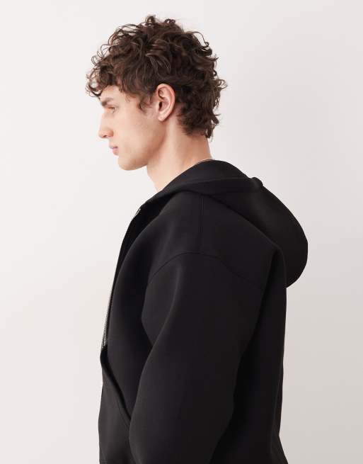 Weekday - Simon - Sweat à capuche zippé en imitation néoprène - Noir, 4 de 5