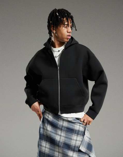 Weekday - Simon - Sweat à capuche zippé en tissu style néoprène - Noir - view 1