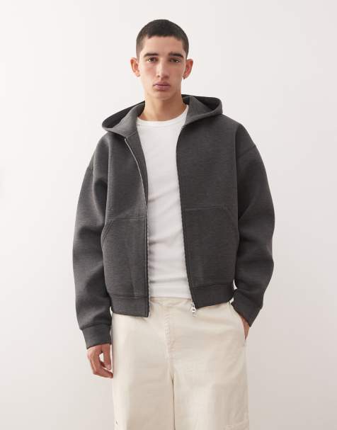 Weekday - Simon - Sweat à capuche zippé - Gris chiné foncé en tissu façon néoprène - view 1