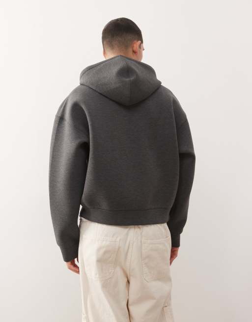 Weekday - Simon - Sweat à capuche zippé - Gris chiné foncé en tissu façon néoprène, 2 de 5