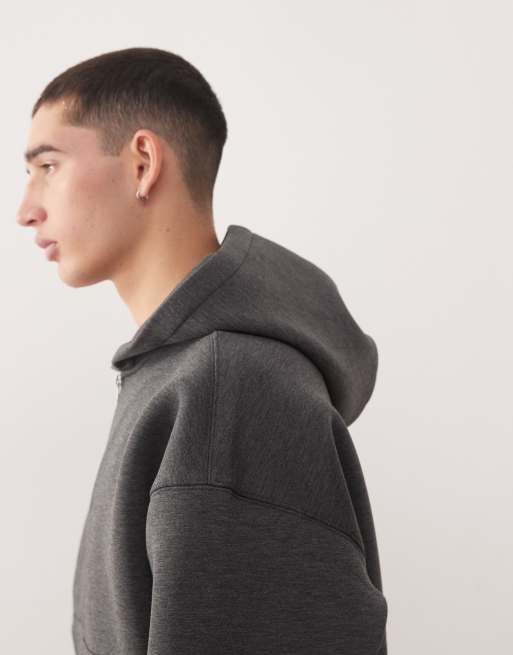 Weekday - Simon - Sweat à capuche zippé - Gris chiné foncé en tissu façon néoprène, 3 de 5