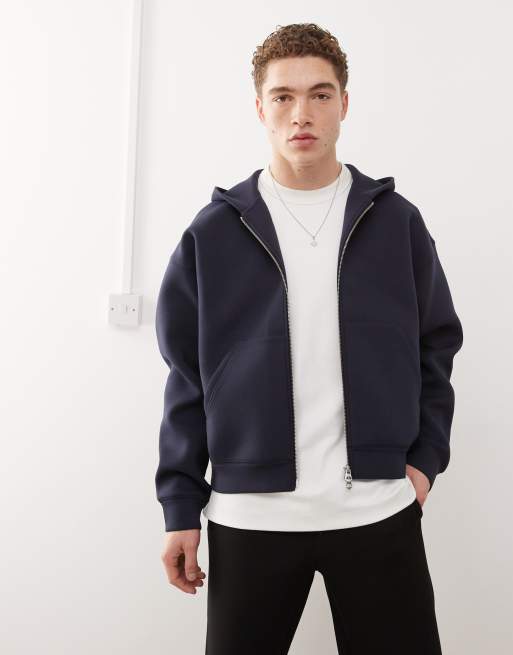 Weekday - Simon - Vest van scubastof met capuchon in marineblauw