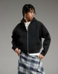 [Weekday] Weekday Simon zip through hoodie in black in scuba-style fabric XL Black