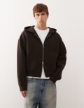 [Weekday] Weekday Simon zip through hoodie in dark brown in scuba-style fabric XL Dark brown