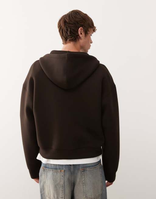 Weekday Simon scuba zip up hoodie in dark brown