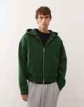 [Weekday] Weekday Simon zip through hoodie in dark green in scuba-style fabric XS Dark green