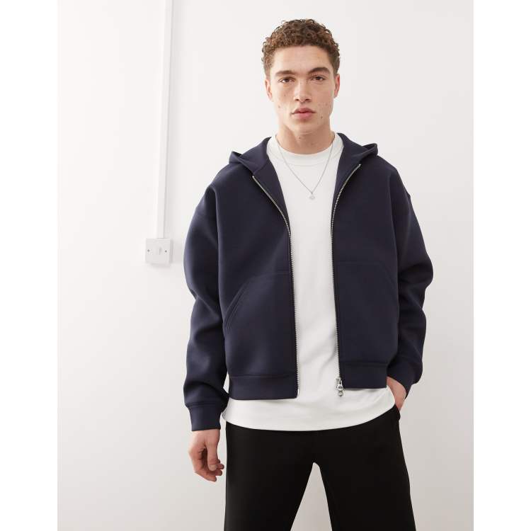 Weekday Simon zip through hoodie in navy in scuba-style fabric | ASOS