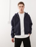 [Weekday] Weekday Simon zip through hoodie in navy in scuba-style fabric S Navy