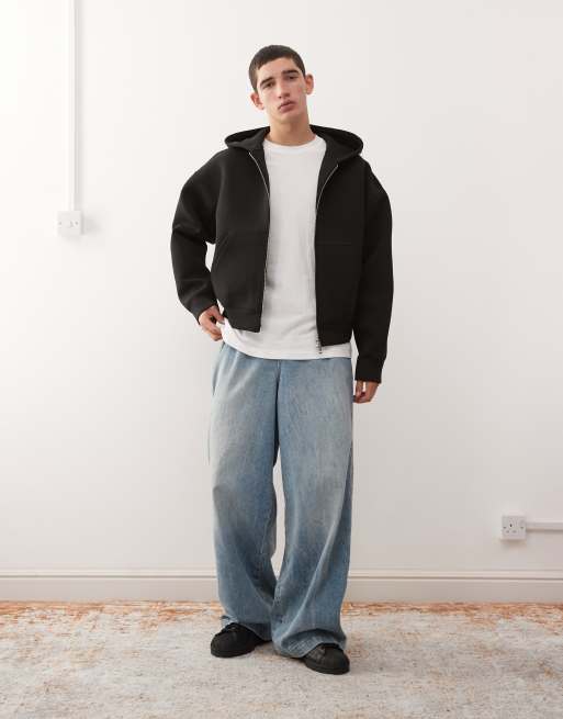 Weekday Simon scuba zip through hoodie in black