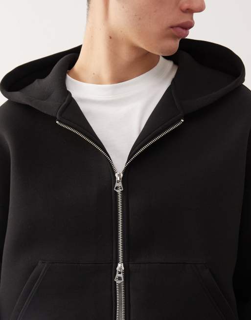Weekday Simon scuba zip through hoodie in black