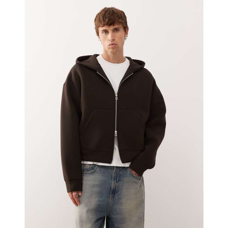 Weekday Simon zip up hoodie in dark brown in scuba-style fabric | ASOS