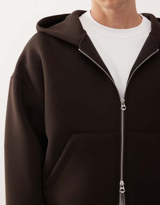 Weekday Simon scuba zip up hoodie in dark brown