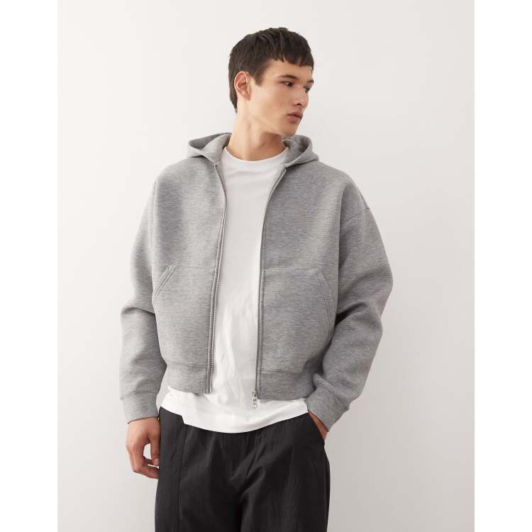 Weekday Simon zip up hoodie in gray melange in scuba-style