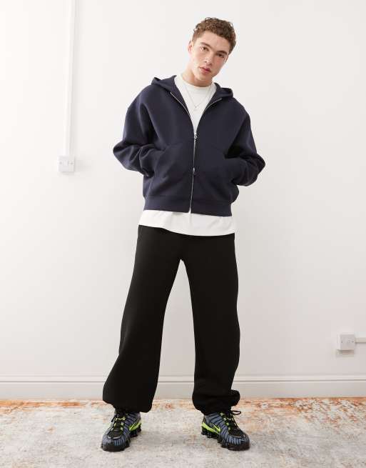 Weekday Simon zip up hoodie in navy in scuba-style fabric | ASOS