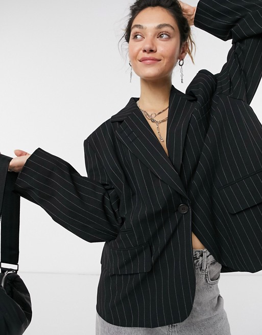 Weekday Siri recycled co-ord oversized pinstripe blazer in black