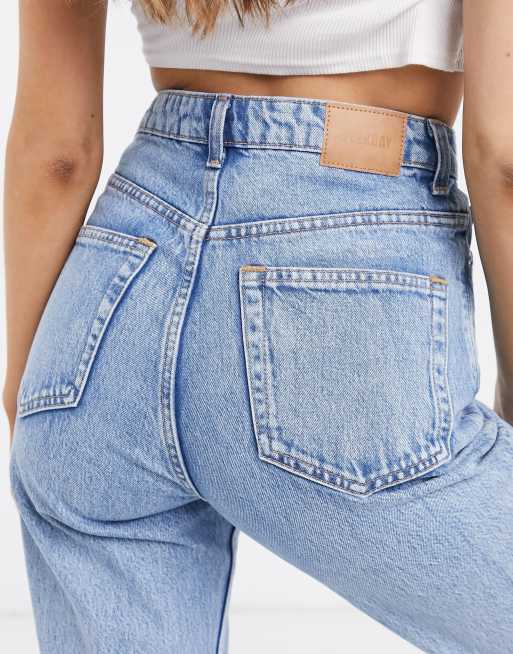 Weekday - Skew - Jeans met scheve rits en rechte pijpen in lichtblauwe wassing, 3 van 4