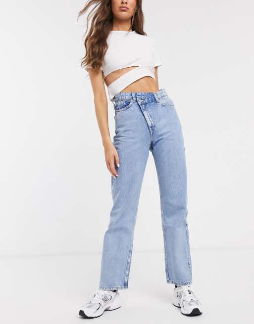 Weekday - Skew - Jeans met scheve rits en rechte pijpen in lichtblauwe wassing, 4 van 4