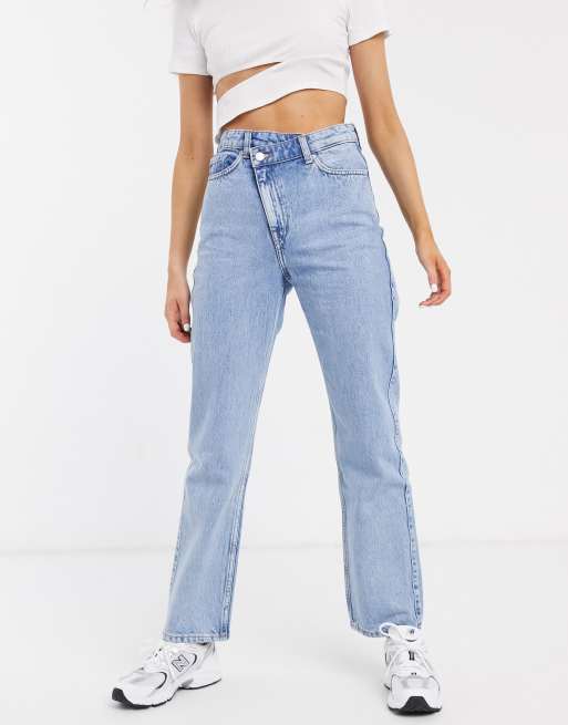 Weekday Skew off-center fly straight leg jean in light blue wash | ASOS