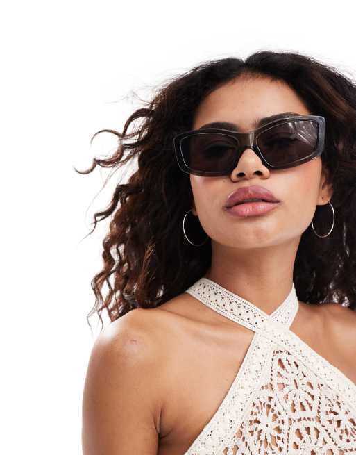 Weekday – Skye – Rechteckige, klobige Sonnenbrille in Grün