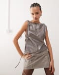 [Weekday] Weekday slash neck strappy metallic top in silver (part of a set) S Silver