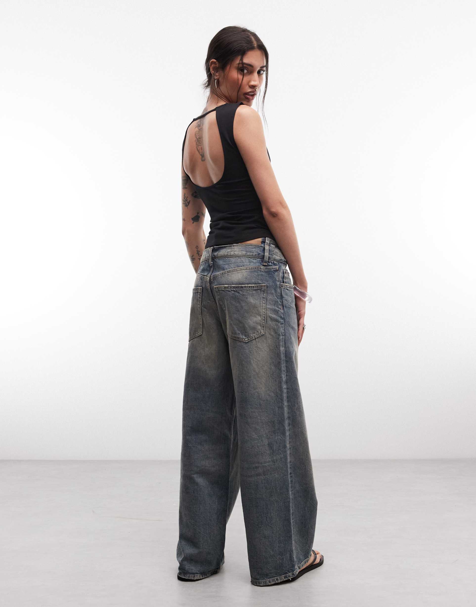weekday slash neck tank top with open back in black
