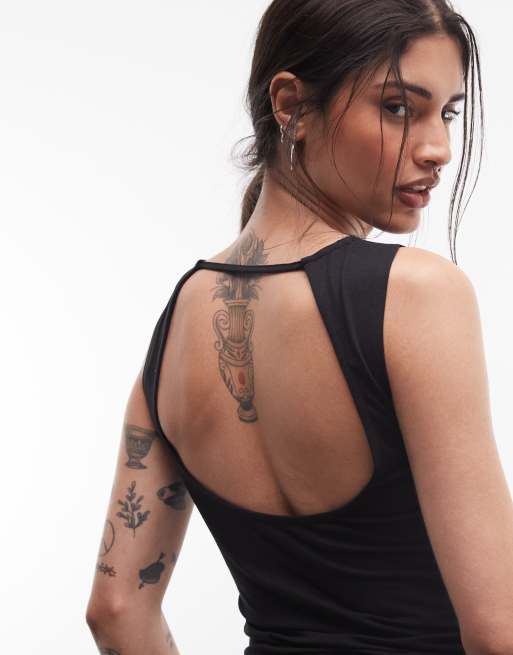 Weekday slash neck tank top with open back in black, 3 of 4