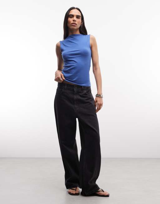 Weekday slash neck tank top with open back in blue, 2 of 4
