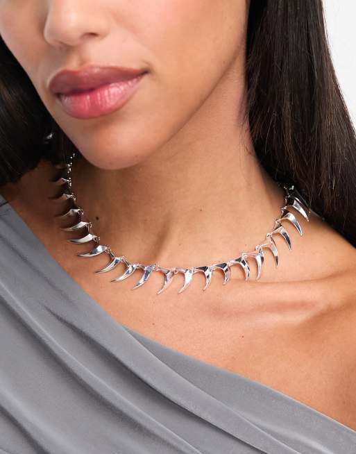 Weekday Slay spike choker necklace in silver | ASOS