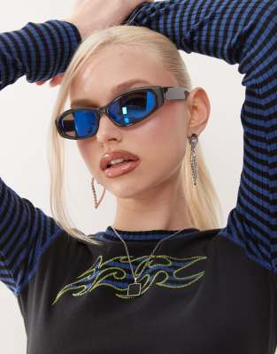 Weekday Sleek Rectangle Sunglasses With Blue Lens