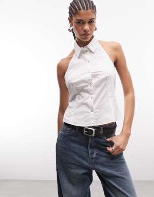 Weekday Sleeveless Button Down Shirt In White