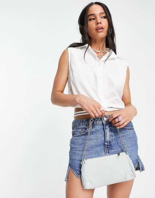 Weekday sleeveless open back wrap tie shirt in white