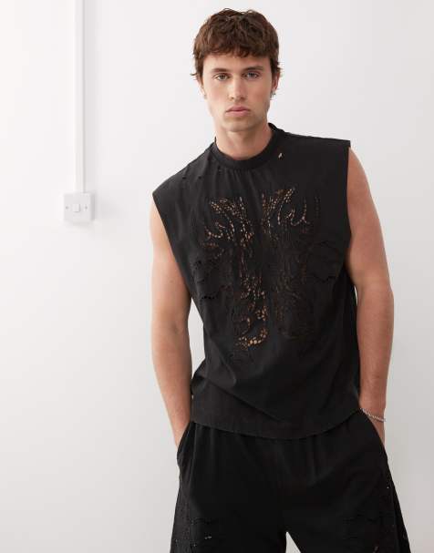 Weekday sleeveless t-shirt with eyelet detail in off black - part of a set - view 1